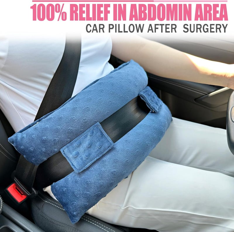 HapiPoppy Hysterectomy Seatbelt Pillow Hysterectomy Recovery Must Haves Post Surgery Abdominal Pillows with Ice/Hot Pocket for Tummy Tuck C-Section Recovery Gifts Minky Dot Denim Blue - Image 3